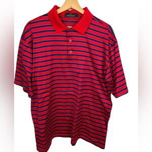 Bugatchi Men’s Large Red and Navy Horizontal Striped Short Sleeve Polo